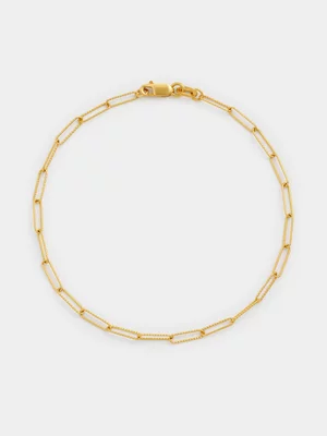 Yellow Gold Beaded Paperclip Bracelet 