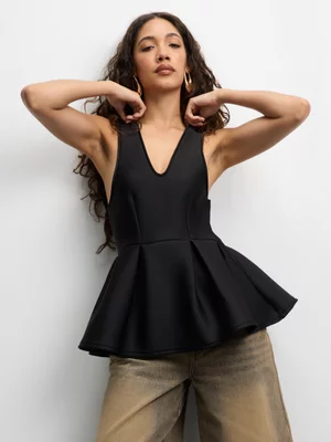 The FIX Women's Black Bonded Scuba Peplum Top