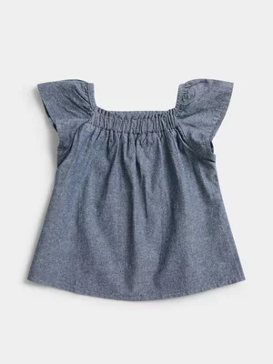 Jet Toddler Girls Chambray Frilled Woven Top