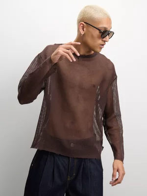 The FIX Men's Brown Mesh Applique Top