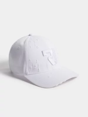 Relay Jeans Men's Distressed Branded White Cap
