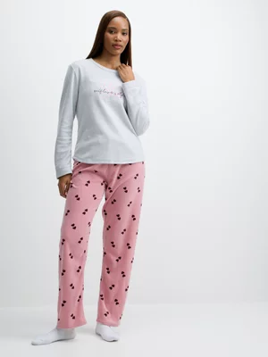 Jet Women's Grey And Pink She Micro Fleece Pyjama Set