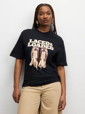 The FIX Women's Black 'Laced Sneakers' Graphic T-Shirt