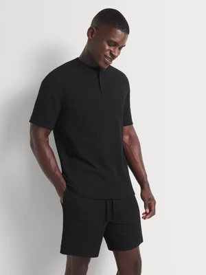 Markham Men's Short Sleeve Waffle Black Sleepwear Top