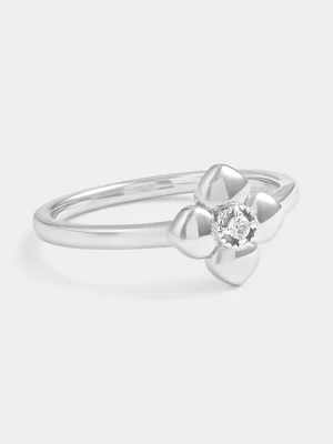 Sterling Silver Lab Grown Diamond Flower Ring