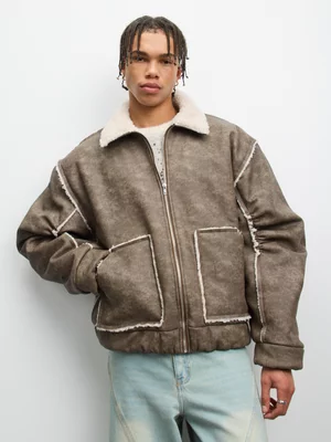 The FIX Men's Brown Bonded Aviator Jacket