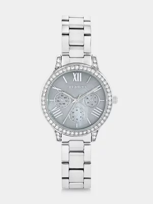 Tempo Silver Plated Grey Mother Of Pearl Dial Bracelet Watch  