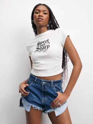 The FIX Women's Medium Wash Rip & Repair Mini Denim Shorts