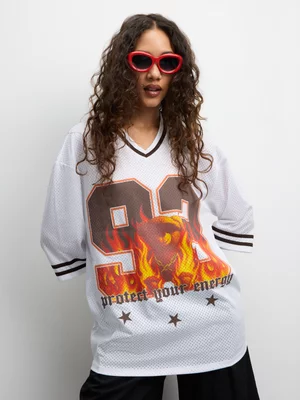 The FIX Women's White Oversized Flames Teddy Graphic Top