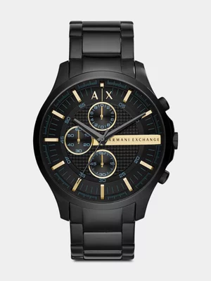Armani Exchange Black Dial Black Plated Stainless Steel Chronograph Bracelet Watch