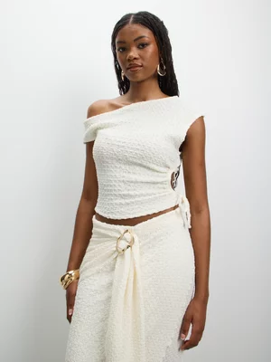 The FIX Women's Cream Co-Ord Asymmetrical Top With Cut Out