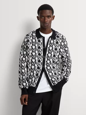 Markham Men's Regular Fit Monogram Black/White Knitwear