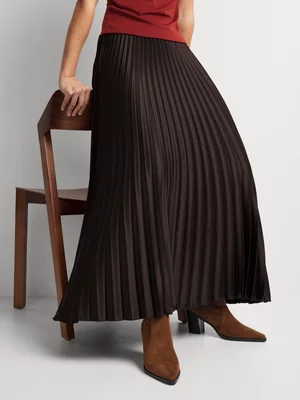 Pleated Satin Maxi Skirt