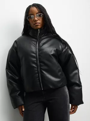 The FIX Women's Black Pu Balloon Bomber 