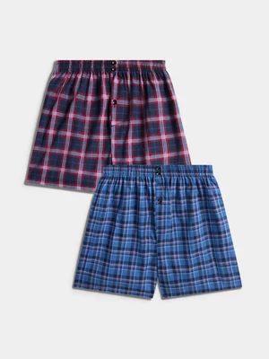 Jet Older Boys 2 Pack Red And Navy Check Woven Boxers