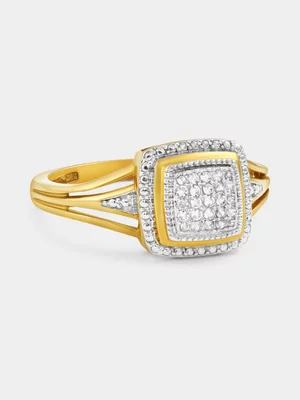 Yello Gold White Sapphire & Diamond Pavé Cushion Ring