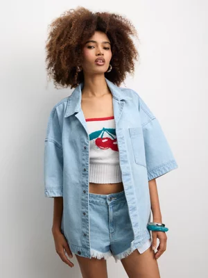 The FIX Women's Light Wash Oversized Denim Shirt
