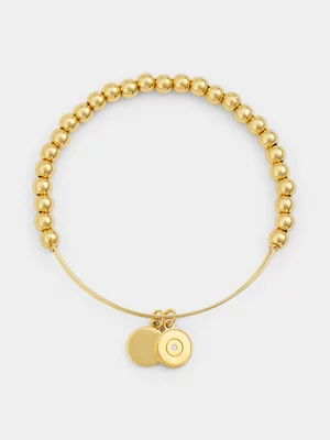 Gold Plated Sterling Silver Bold Beaded Charm Bangle 