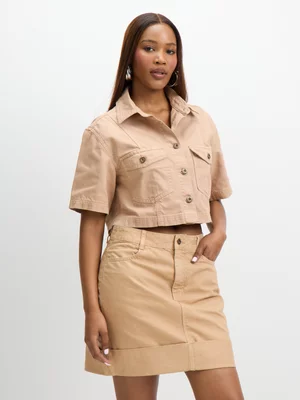 Exact Women's Natural Turn-Up Mini Denim Skirt 