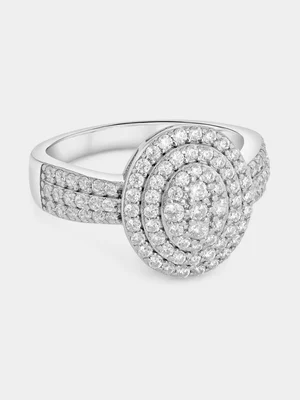 Sterling Silver Cubic Zirconia Oval Double Halo Ring 