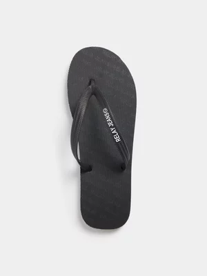 Relay Jeans Men's Rubber Mono Typo Black Flip Flops