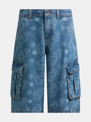 Jet Teen Boys Mid Blue Printed Bermuda Shorts