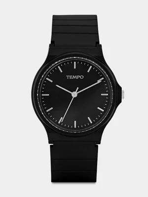 Tempo Black Dial Black Rubber Watch