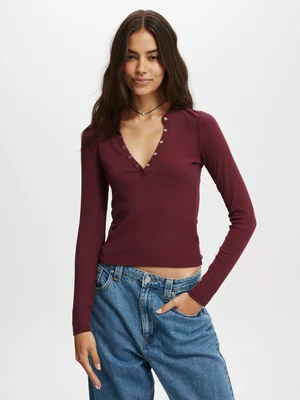 Women's Cotton On Burgundy Ryan Henley Long Sleeve Top