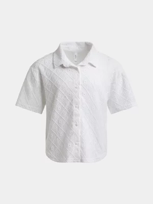 Exact Younger Girl's White Knit Lacey Shirt 