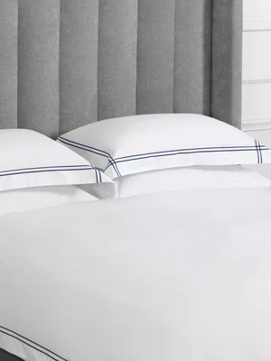 Guest House 400 Thread Count Nautilus Embroidery Duvet Cover Set White & Navy