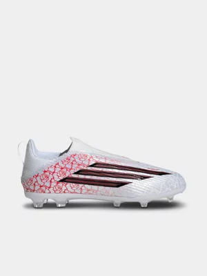 adidas Junior F50 League Lamine Yamal Laceless White/Rose Boots