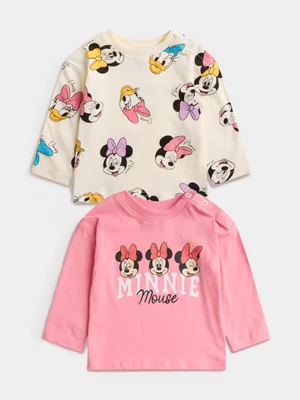 Jet Toddler Girls 2 Pack Pink Minnie Mouse Long Sleeve T-Shirts