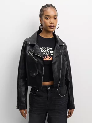 The FIX Women's Black PU Biker Jacket 