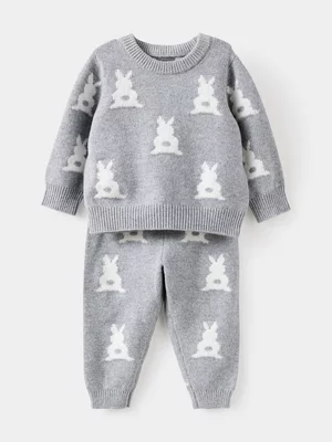 Cotton On Baby Grey Organic Raglan Knit Sweater & Leggings Set