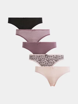 Jet Women's 5 Pack Mauve Blush Stripe Animal Print Bikini