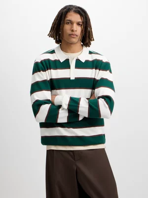 Exact Men's White & Green Striped Polo Knit Top