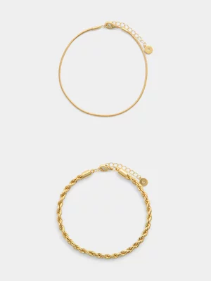 14ct Gold Plated Snake & Rope Bracelet Set    