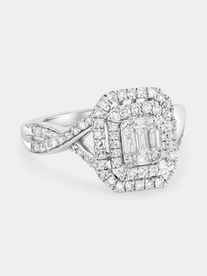 White Gold 0.7ct Lab Grown Diamond Emerald Halo Twist Ring  