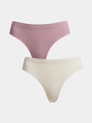 Exact Women's Natural &  Pink 2-Pack Seamless Thongs