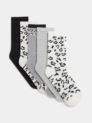 Jet Women's Multicolour Leopard 5 Pack Socks