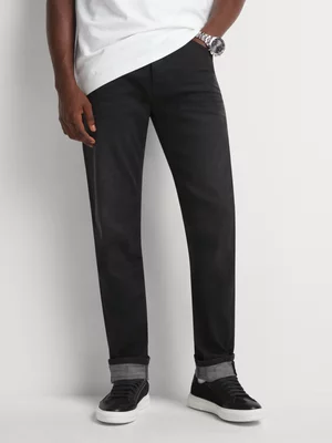 Fabiani Men's Black Semi-Coated Denim Jeans