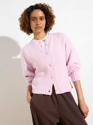 Women's Canvas Crew Neck Cardigan Pink