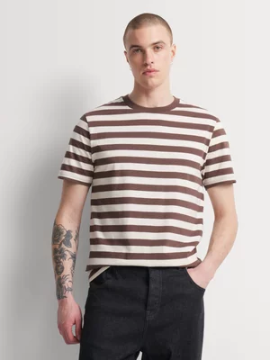 Markham Men's Slim Fit Horizontal Stripe Choc/Milk T-Shirt