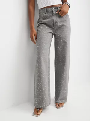 The FIX Women's Grey Embellished Wide Leg Jeans 