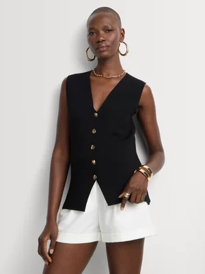 V-Neck Button Through Knit Vest