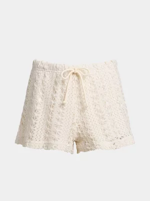 Jet Teen Girls Cream Crochet Shorts