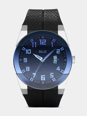 Relic By Fossil Jake Stainless Steel Black Silicone Watch