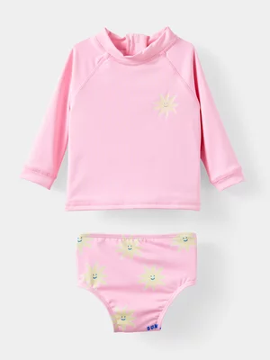Cotton On Baby Pink Lila Rash Vest And Bottom Swim Set