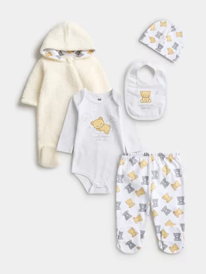 Jet Baby Unisex White Stars 5 Piece Sherpa Gift Set