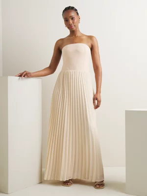 Women's Iconography Strapless Pleated Combo Fabric Dress